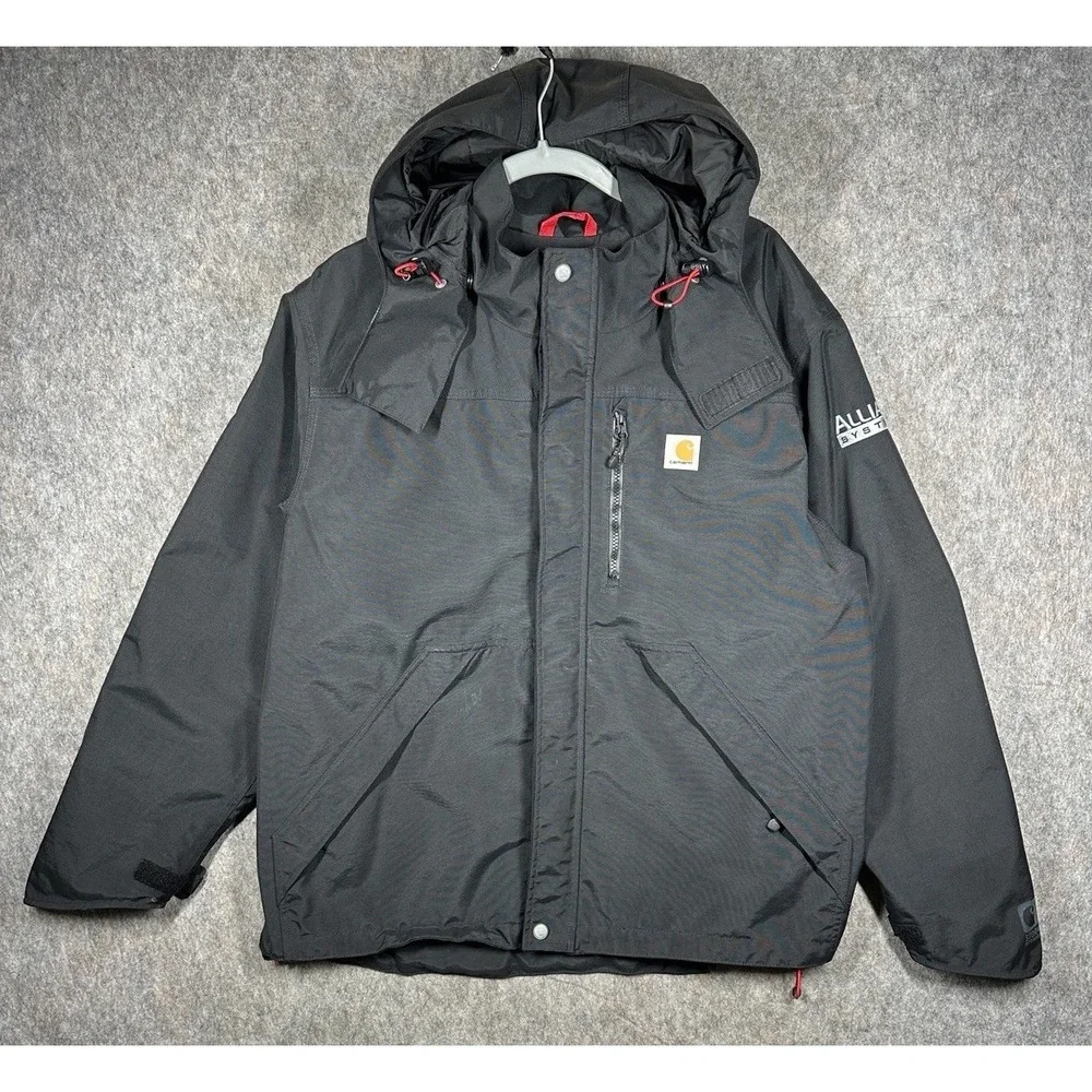 Carhartt J162 001 Shoreline Jacket Mens Large Black Storm Defender Hooded